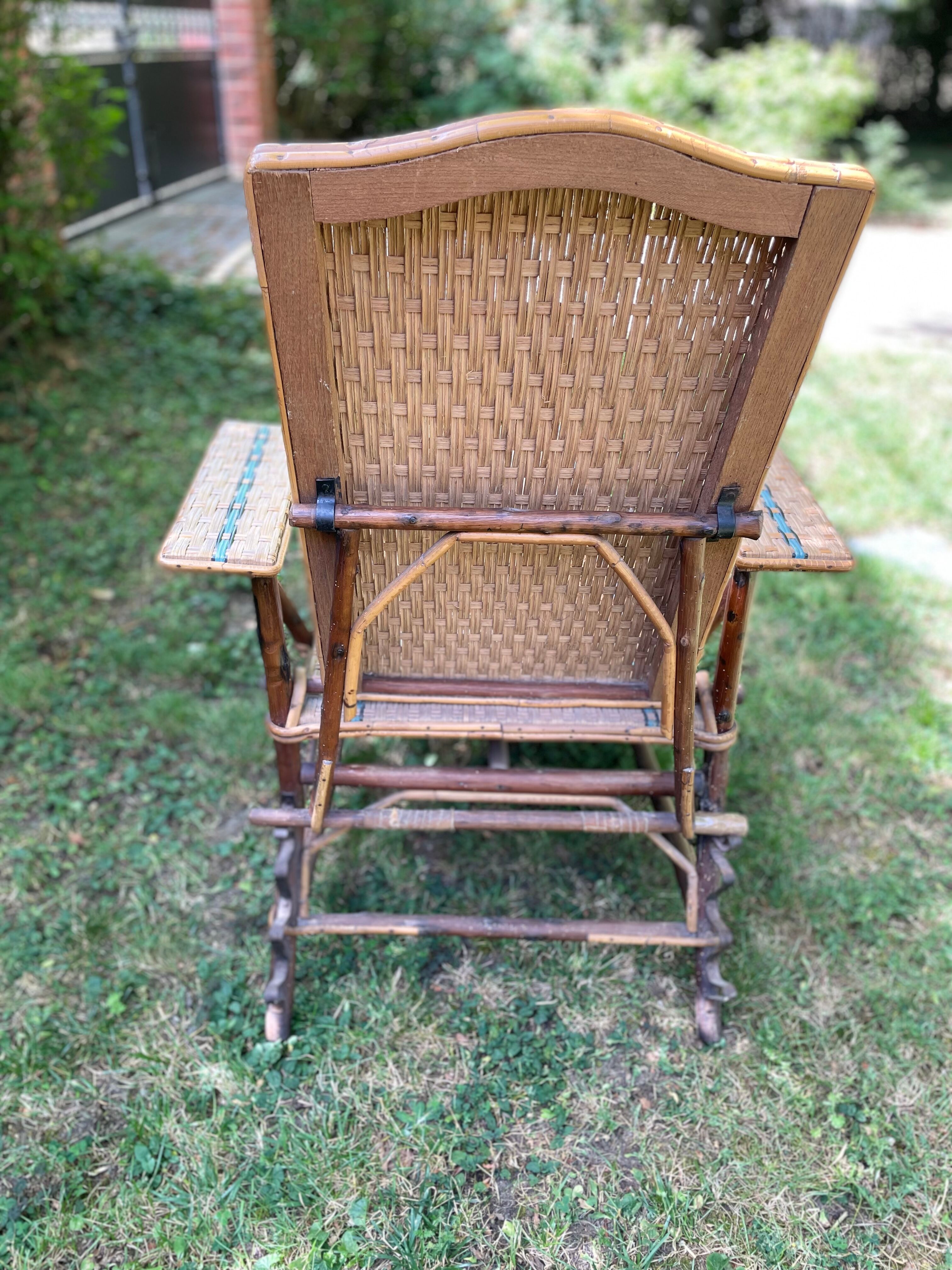 Antique wicker and hazel chaise longue