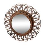 Miroir rotin  osier vintage forme fleur 1960 diamètre 37cm