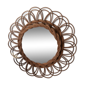 Miroir rotin  osier vintage forme fleur 1960 diamètre 37cm