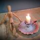 Candle holder enamelled pink cellar rat