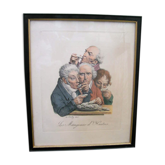 Color lithograph "the oyster eaters" Léopold Boilly