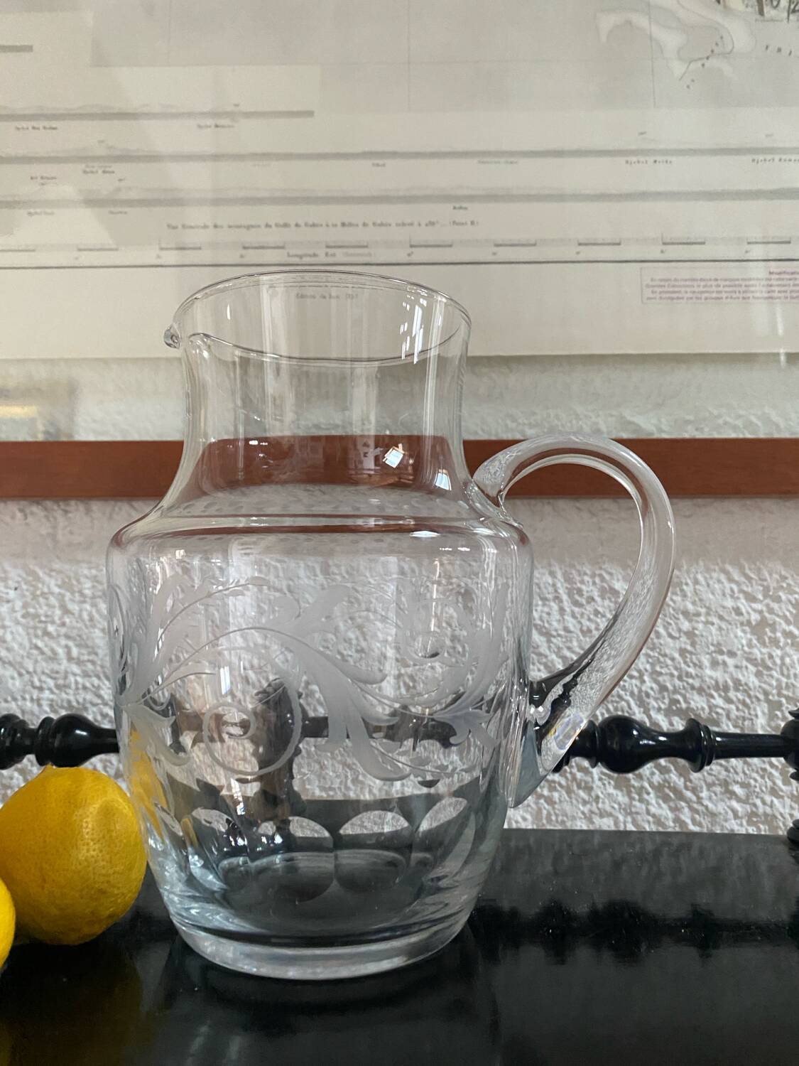 Large engraved crystal jug for orangeade