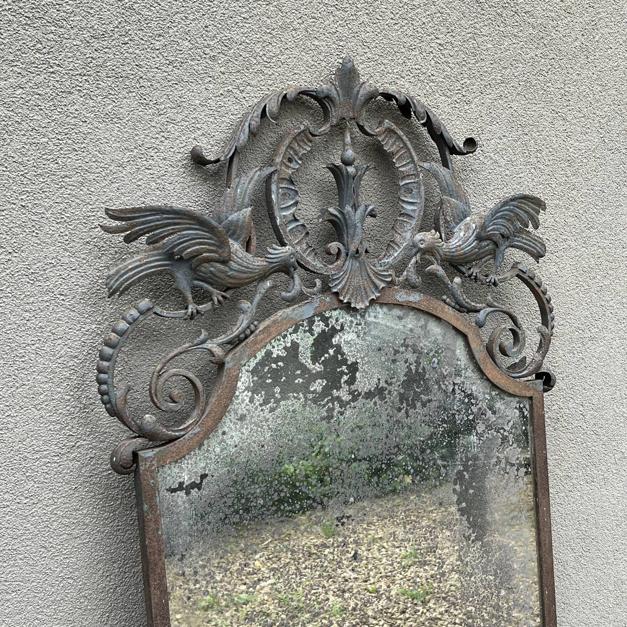 Art Deco wrought iron bird mirror in the style of Gilbert Poillerat, circa 1930