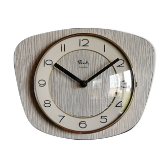 Vintage formica silent wall clock "Flash wood gray"