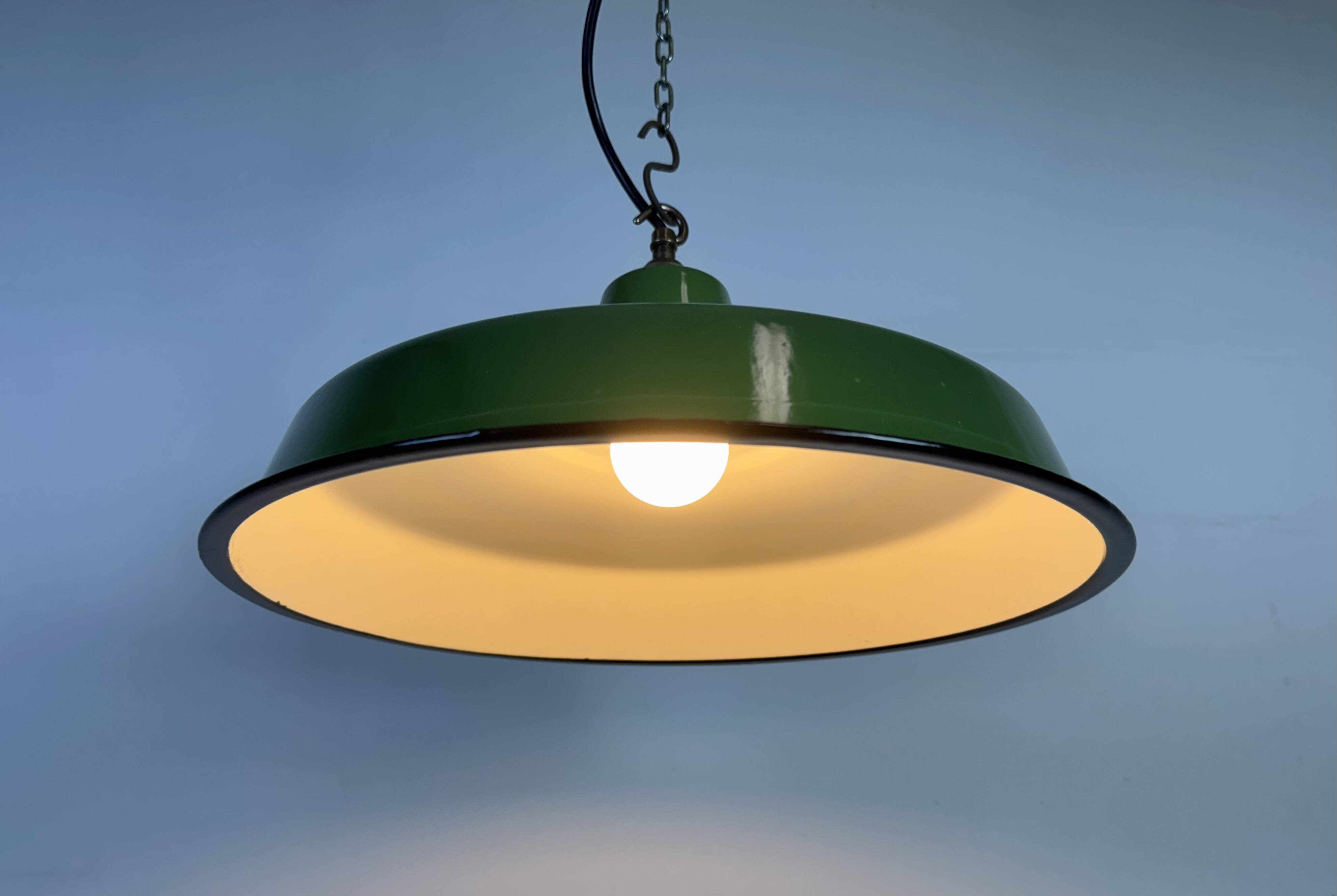 Industrial Green Enamel Factory Pendant Lamp, 1960s