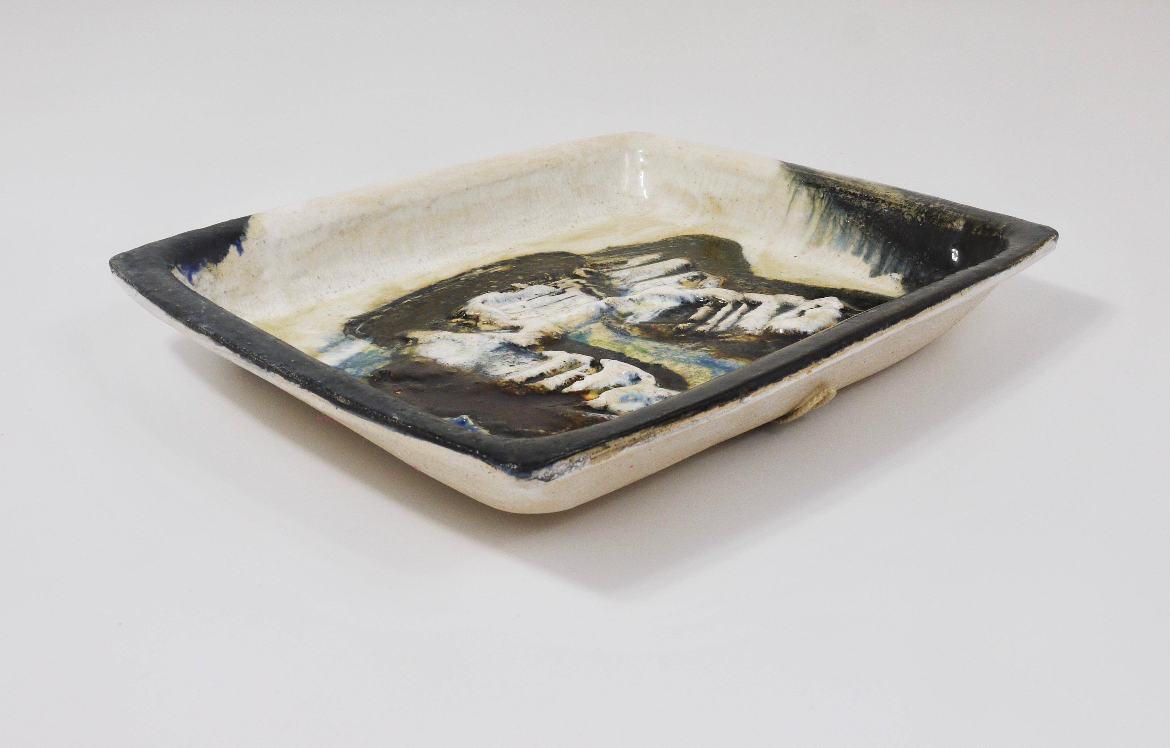 Two large abstract stoneware bowls/plates by Jeppe Hagedorn-Olsen, Denmark, 1970s.