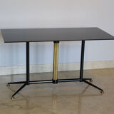 Coffee table in black glass lacquered brass and iron, Italy 50s