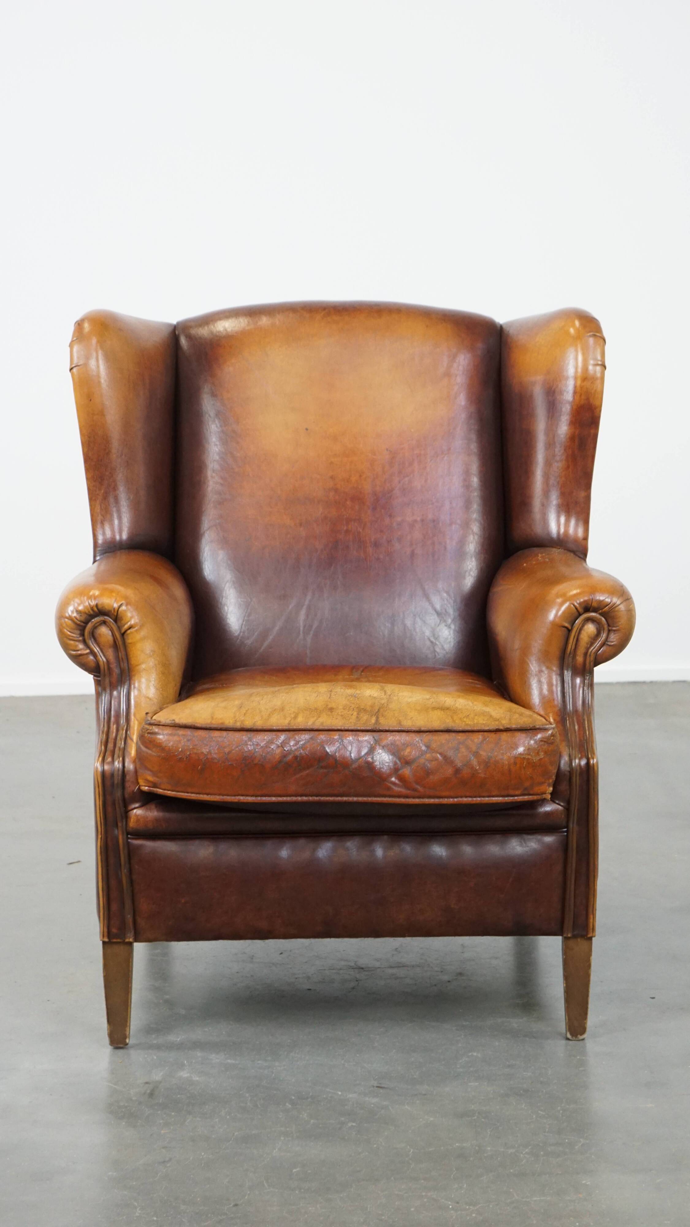 Vintage Sheepskin Leather Wingback Chair