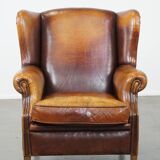 Vintage Sheepskin Leather Wingback Chair