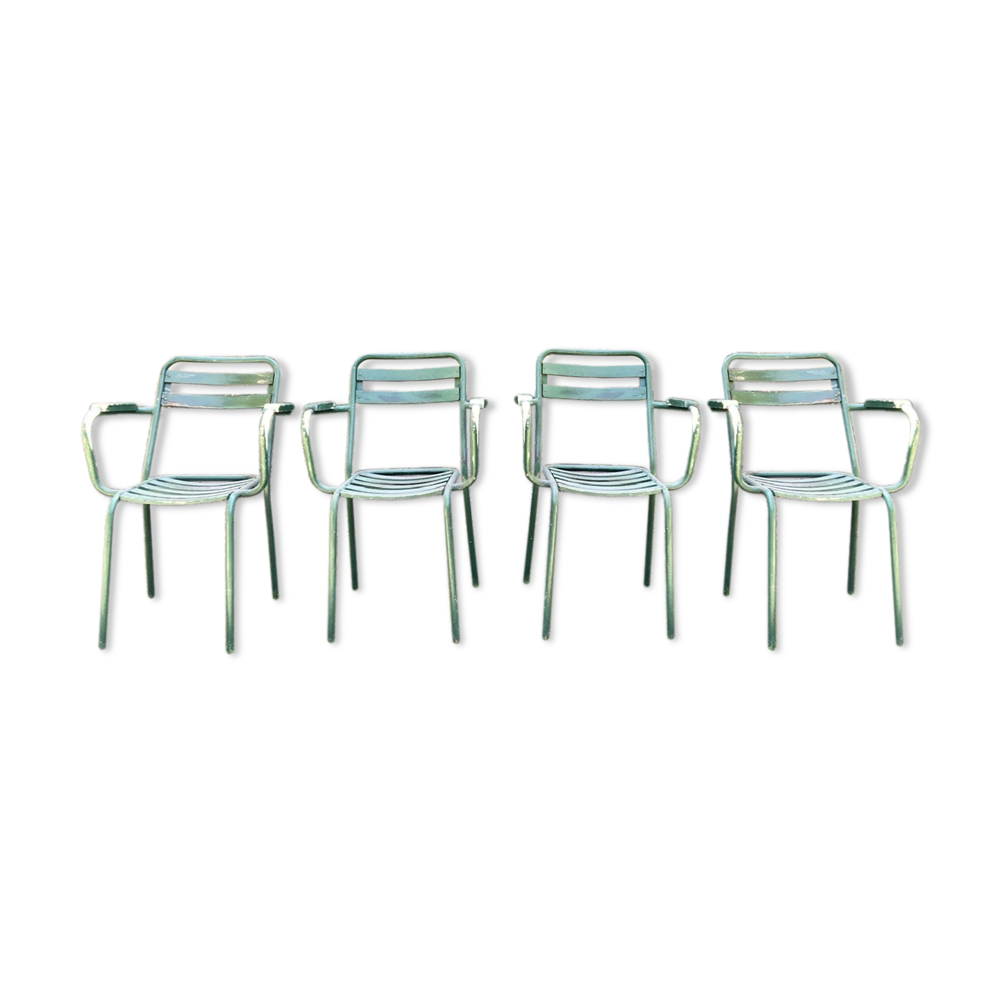 Green Tolix T2 garden chairs, set of 4, France 1950