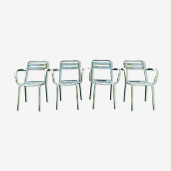 Green Tolix T2 garden chairs, set of 4, France 1950