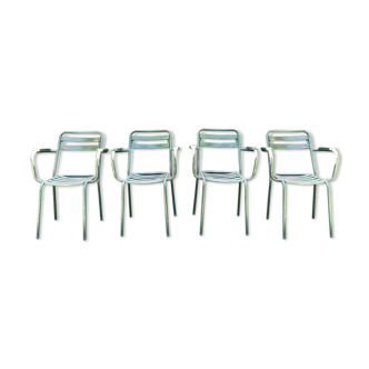 Green Tolix T2 garden chairs, set of 4, France 1950