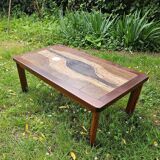 Table basse brutaliste en bois et céramique signée Jean d'Asti Vallauris, années 60-70