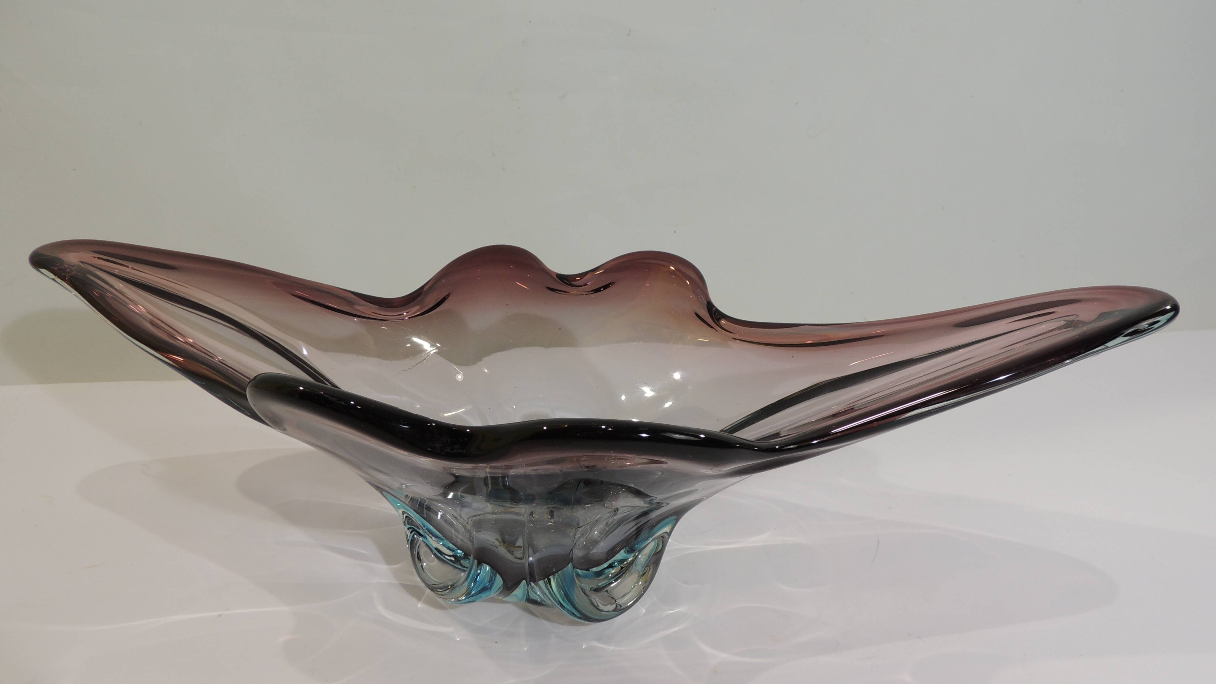 Murano style blown glass fruit bowl in purple with blue highlights - this