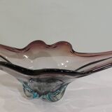 Murano style blown glass fruit bowl in purple with blue highlights - this