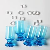 Set of 4 Unique Vintage Bright Blue Glasses / Solid Rare Tumblers / Italy /
