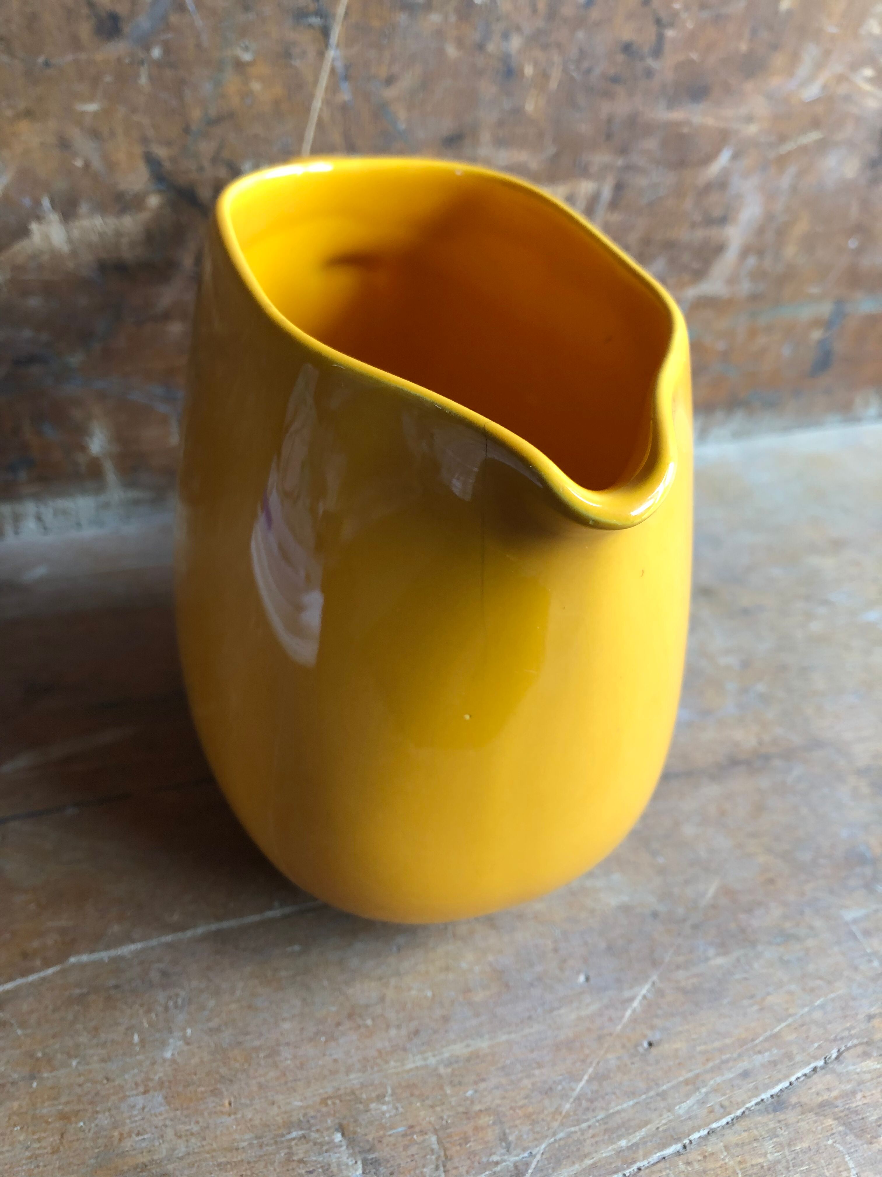 Old yellow ceramic pitcher made in germany 70s vintage