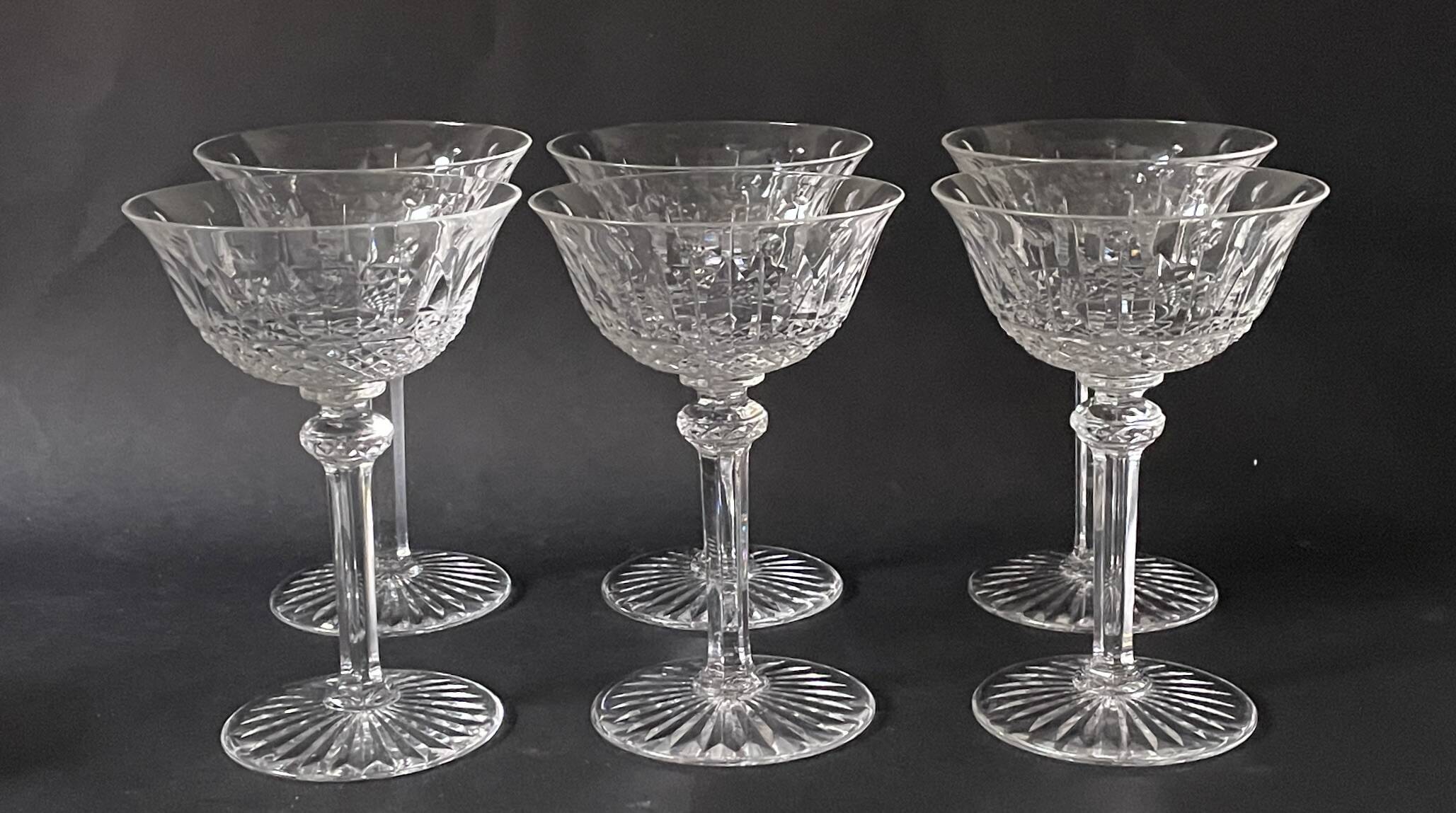 6 Saint Louis crystal champagne glasses / coupes. Tommy model.