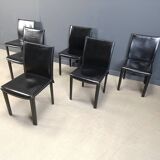 Chaises de salle à manger en cuir noir par Arper Italie, années 1980 - lot de 6