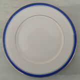 White Porcelain Cheesecake Dessert Plates with Blue Border and Gold Fillet