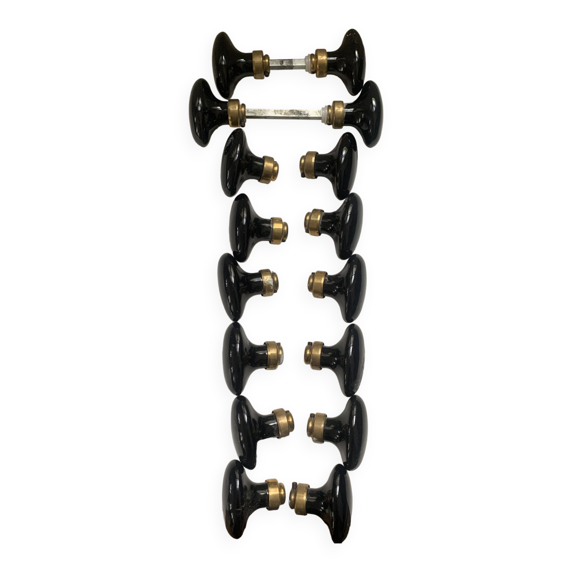 Black porcelain and brass handles