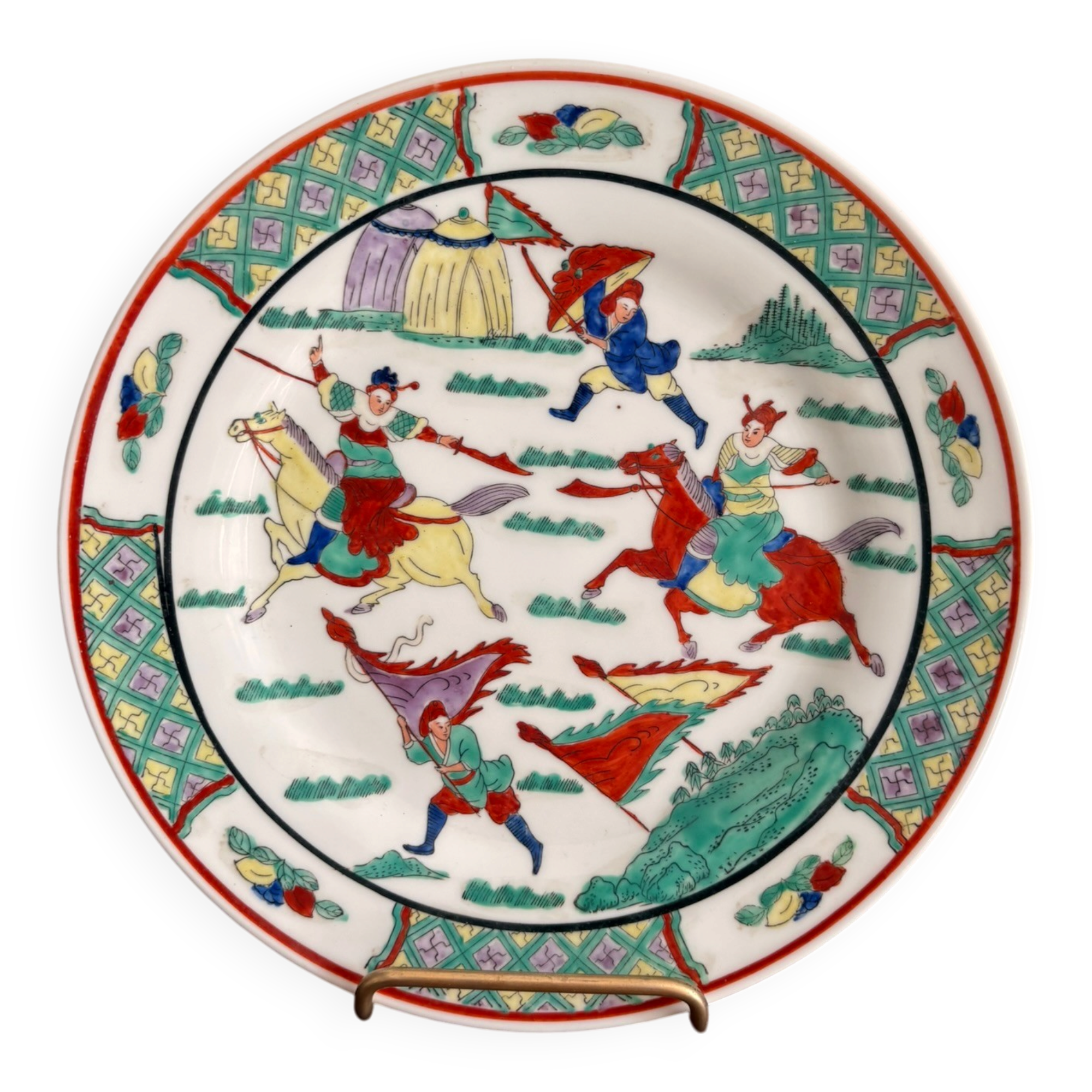 Ancient Plate War Cavalry Wucai Famille Verte Ming Qing Kangxi China