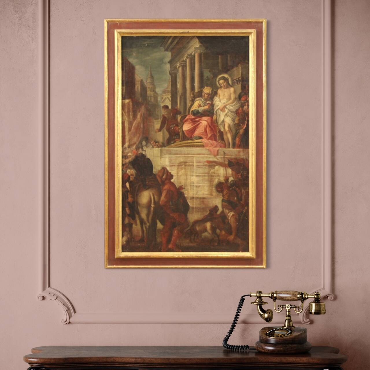 Antique painting Jesus and Herod from 17th century