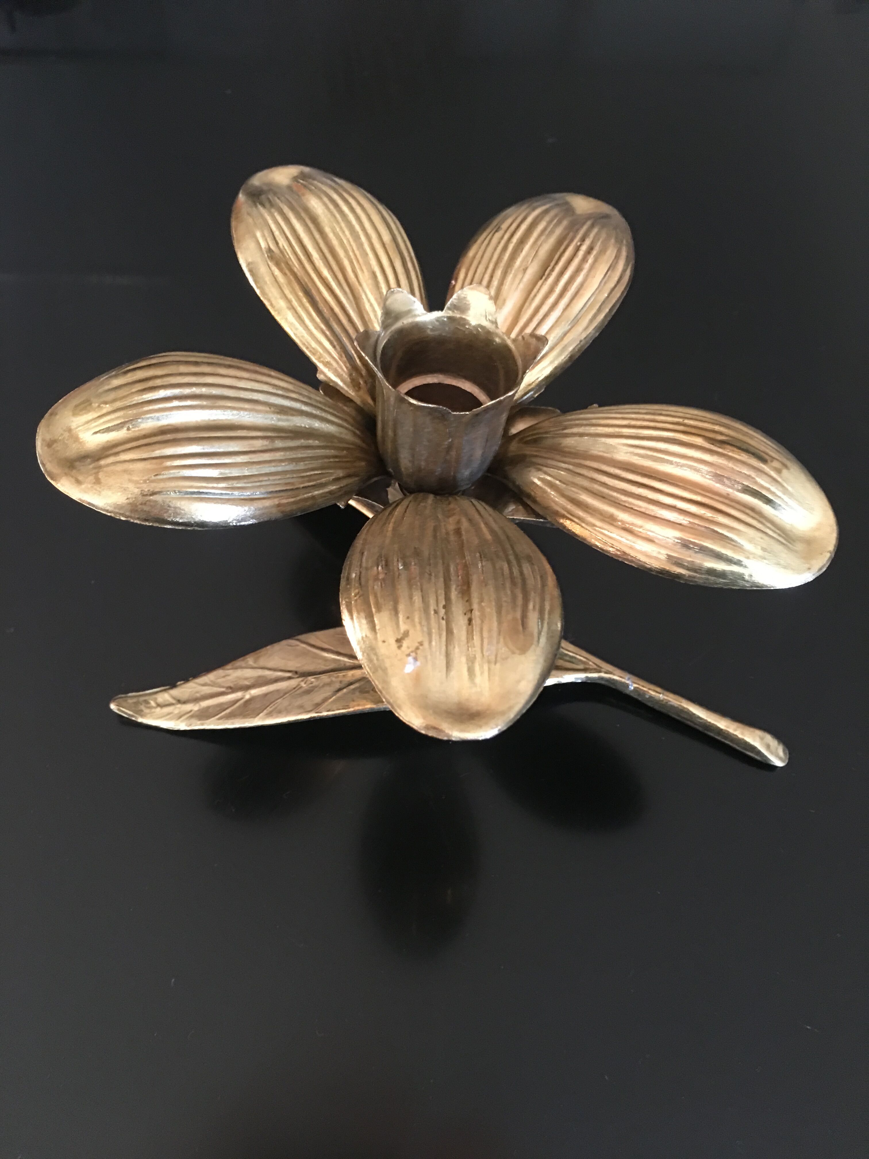 70s brass flower candlestick