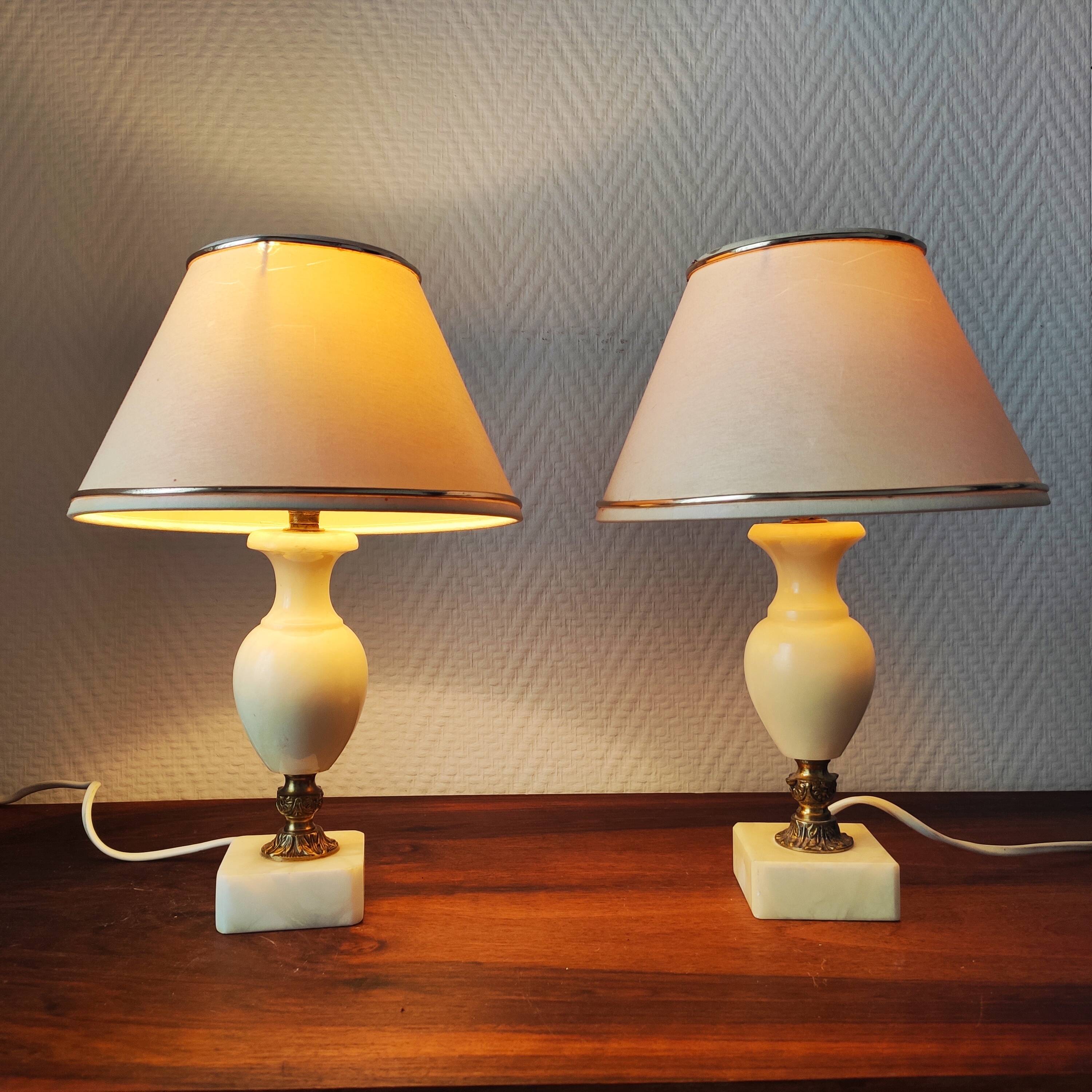 Pair of antique alabaster bedside lamps