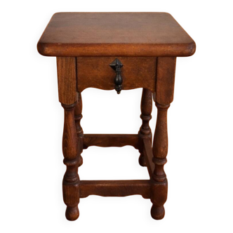 Rustic solid wood bedside table – Spain, 1970s