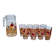 Vintage 1970s orangeade set with a jug and 8 glasses decorated with birds.