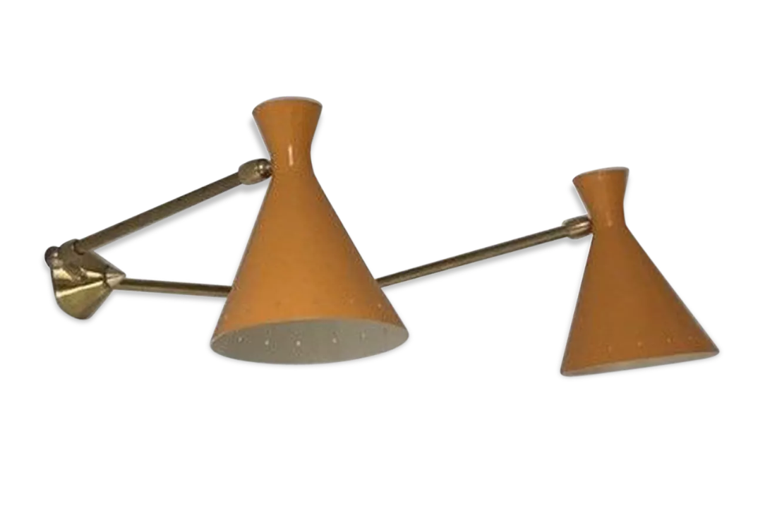Italian double cone double wall lamp yellow-orange "casserole" from the 50's