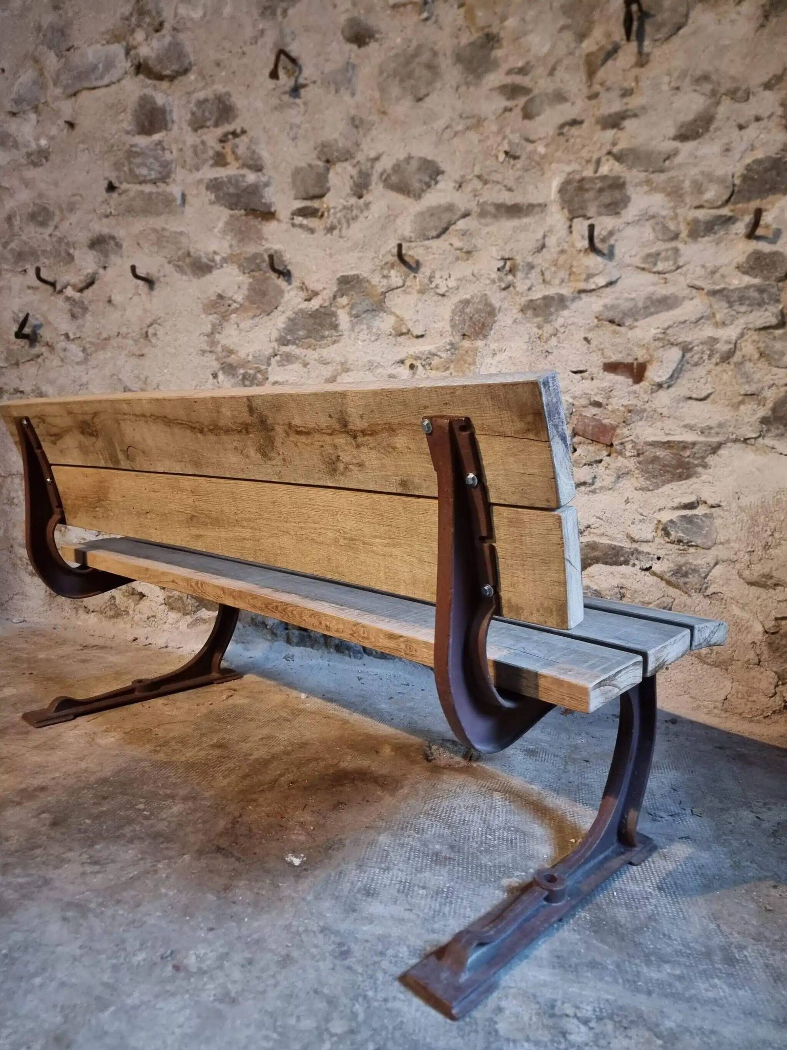 Vintage garden bench – oak and cast iron – from the 1960s