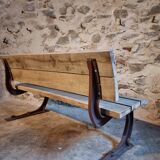 Vintage garden bench – oak and cast iron – from the 1960s