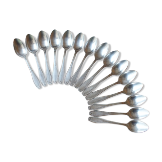 15 small silver metal spoons with rows of beads
