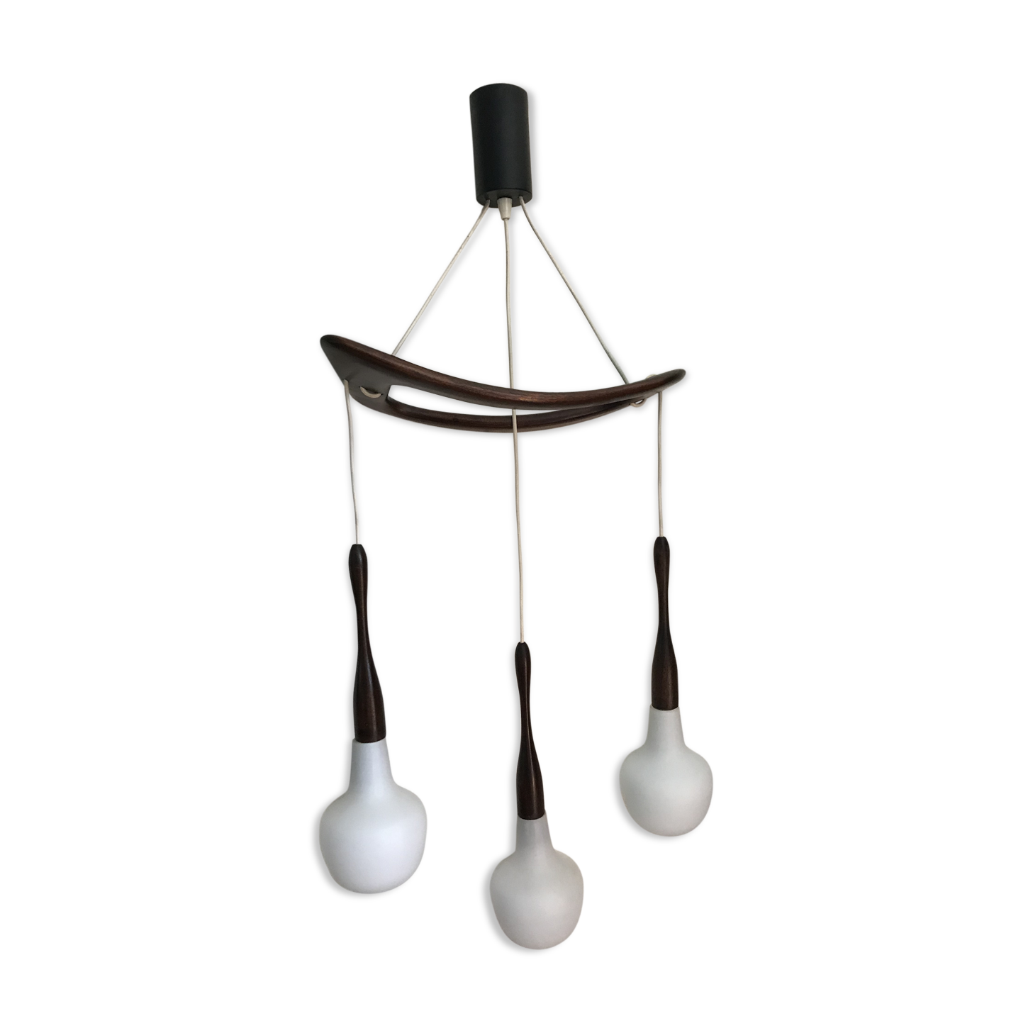 Teak and opaline chandelier Rispal