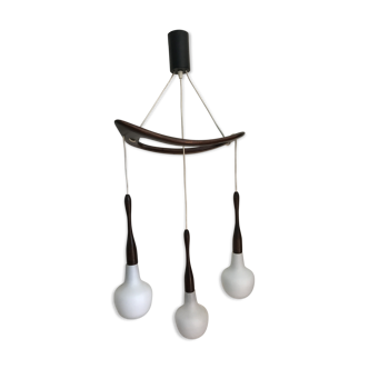Teak and opaline chandelier Rispal