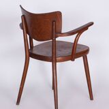 Original ArtDeco Beech Chair with Armrests by Ton, Radomir Hofman, Czechia, 1940s