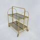 Mid-century modern folding bar cart in brass and ribbed acrylic glass, 1970s