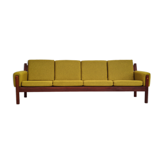 70s, Danish design, restored 4 pers. sofa, furniture wool, teak wood