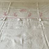 Antique linen sheet with hand-embroidered HG monogram