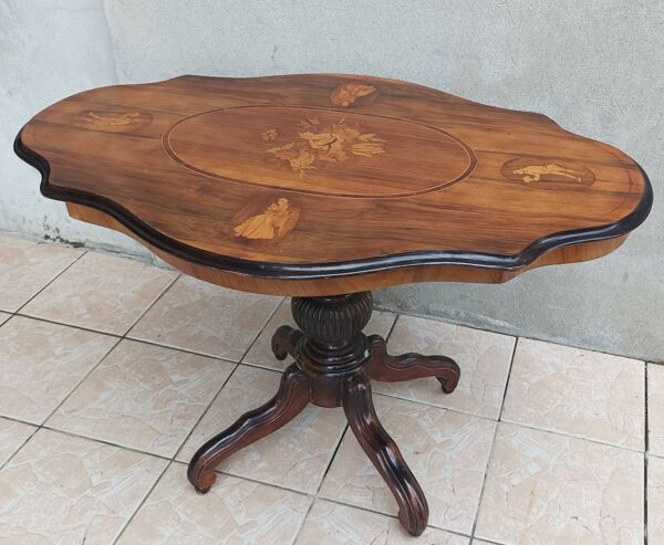 Table violon Napoléon III en ronce de noyer