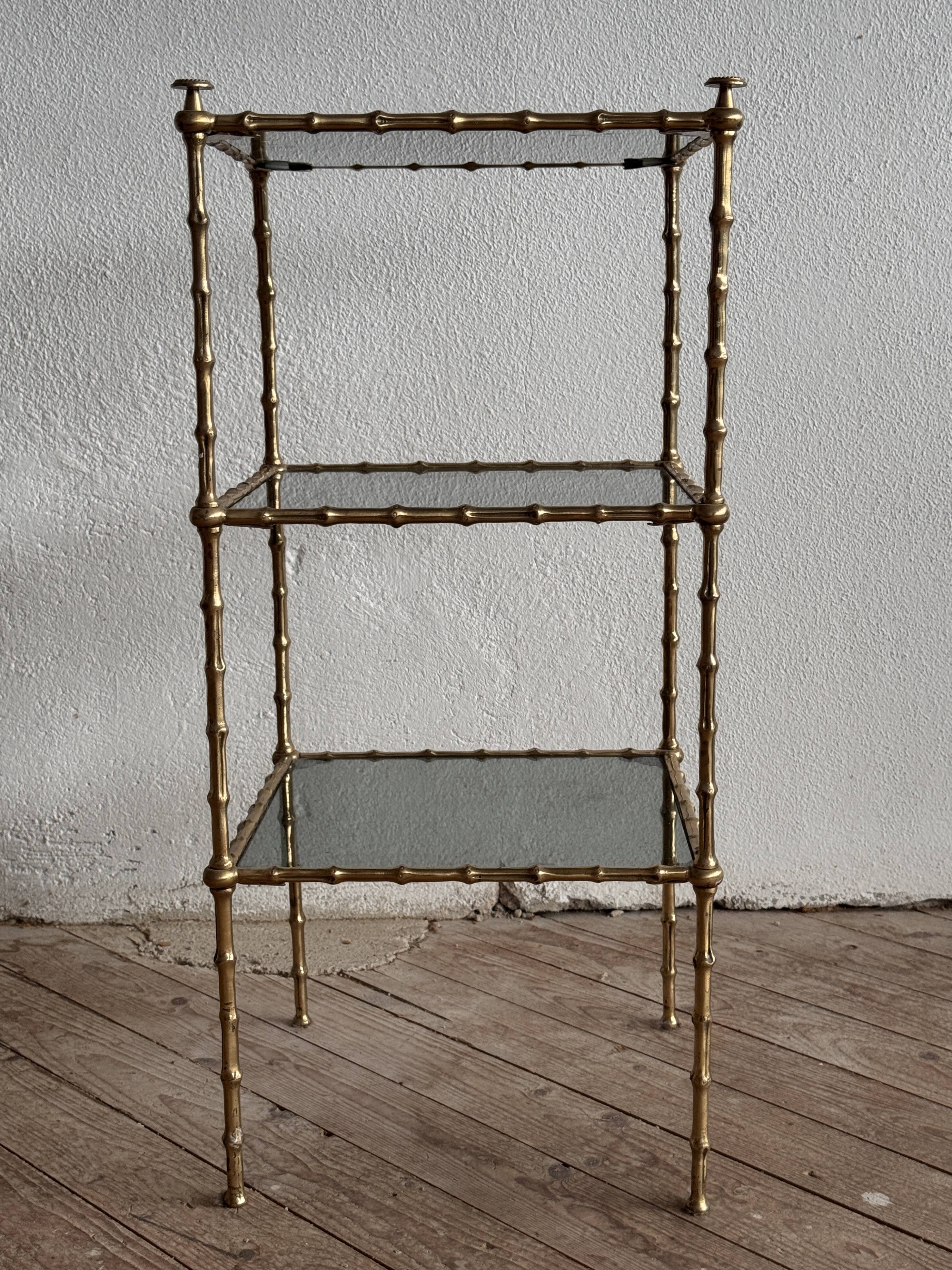 Three-tiered gilded brass bamboo selette by Maison Baguès