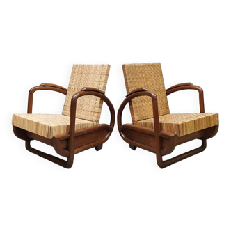 Art deco design rattan woven lounge chairs