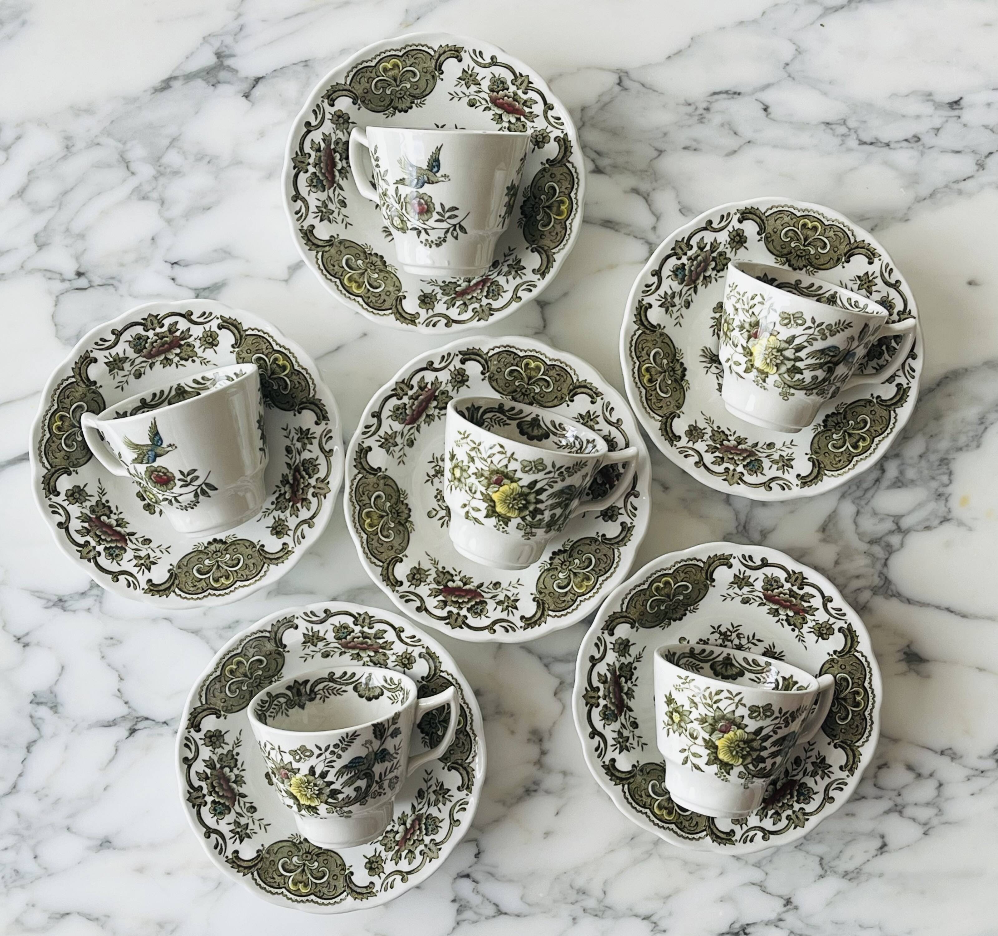 6 Ridgway Staffordshire Windsor teacups and saucers