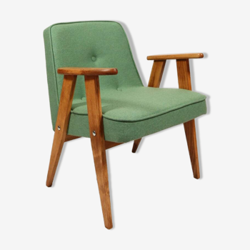 Fauteuil en laine vert eucalyptus par Chierowski modèle 366, années 1960