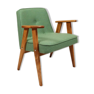 Vintage armchair eucalyptus green wool design by Chierowski 366 model renovated living Room armchair Scandinavian style Boho design