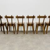 6 brutalist solid wood chairs