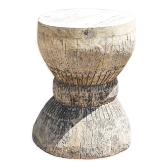 Okhli ancient carved wooden mortar with top