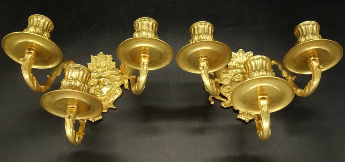 Pair of wall sconces with female masks, Napoléon III period, 19th century - bronze
